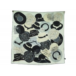 NEUF FOULARD CHANEL CAMELIA CHAPEAUX CARRE 90 EN SOIE BICOLORE SILK SCARF 530€