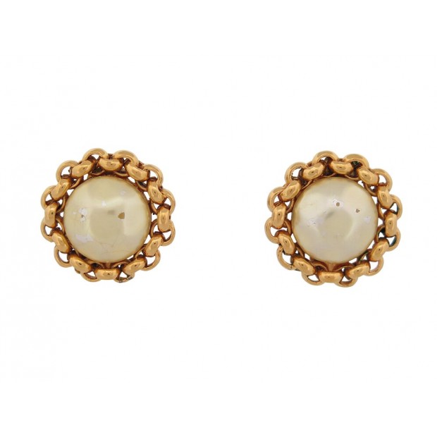 VINTAGE BOUCLES D'OREILLES CHANEL PUCES PERLES DE CASTELLANE 1984 DORE EARRINGS