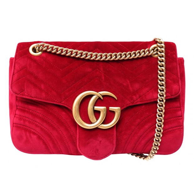 SAC A MAIN GUCCI GG MARMONT MM 443496 BANDOULIERE VELOURS ROUGE HAND BAG 2600€