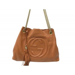 SAC A MAIN GUCCI CABAS SOHO 308982 LOGO GG EN CUIR GRAINE MARRON HANDBAG 2300€