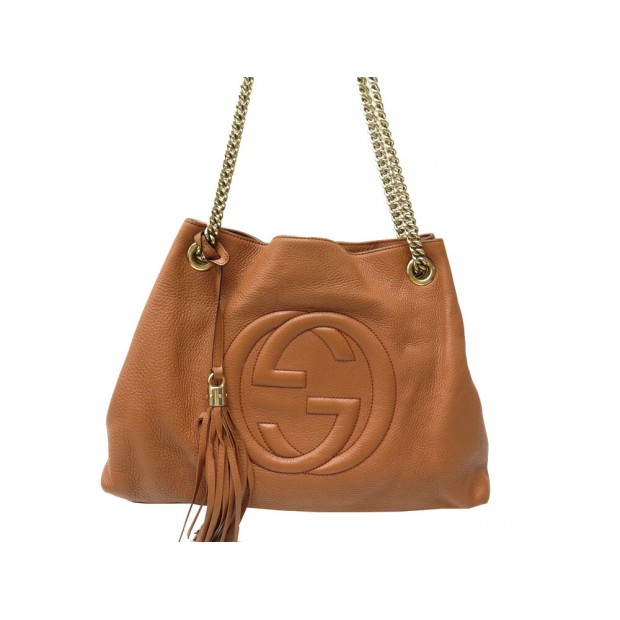 SAC A MAIN GUCCI CABAS SOHO 308982 LOGO GG EN CUIR GRAINE MARRON HANDBAG 2300€