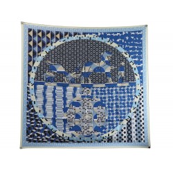 FOULARD HERMES EX LIBRIS EN CRAVATES LOUIS BOQUIN CARRE 90 SOIE BLEUE SCARF 530€