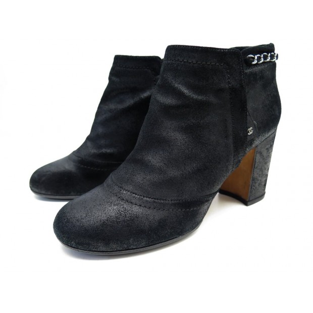 NEUF CHAUSSURES CHANEL BOTTINES G29932 40 EN CUIR CHAINE ENTRELACES BOOTS 1600€