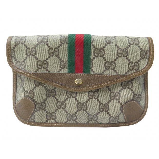 VINTAGE POCHETTE GUCCI SHELLY POUCH 89.01.021 EN TOILE GG MONOGRAM BAG CLUTCH