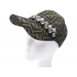 NEUF CASQUETTE FENDI TOILE ZUCCA ET STRASS FXQ340AR0G 55-65 NEW CANVAS CAP 720€