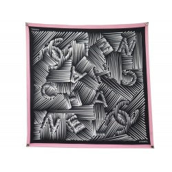 NEUF FOULARD CHANEL LOGO CC CARRE 90 EN SOIE ROSE NOIR ET BLANC SILK SCARF 530€