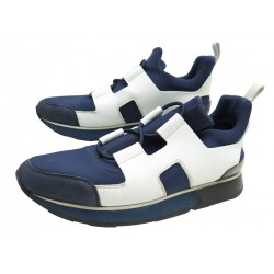 CHAUSSURES BASKETS HERMES PLAYER 39 TOILE BLEU CUIR BLANC SNEAKERS SHOES 805€