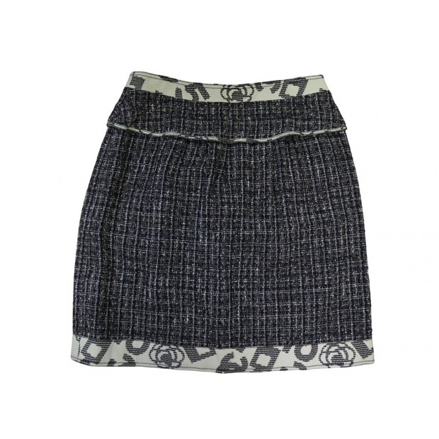 JUPE COURTE CHANEL P28590W03730 EN TWEED BICOLORE NOIR BLANC L 42 SKIRT 3100€