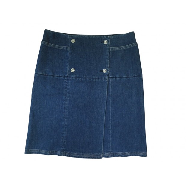 JUPE CHANEL DOUBLE BOUTONNAGE P30034V20256 EN TOILE DENIM BLEUE L 42 SKIRT 2900€