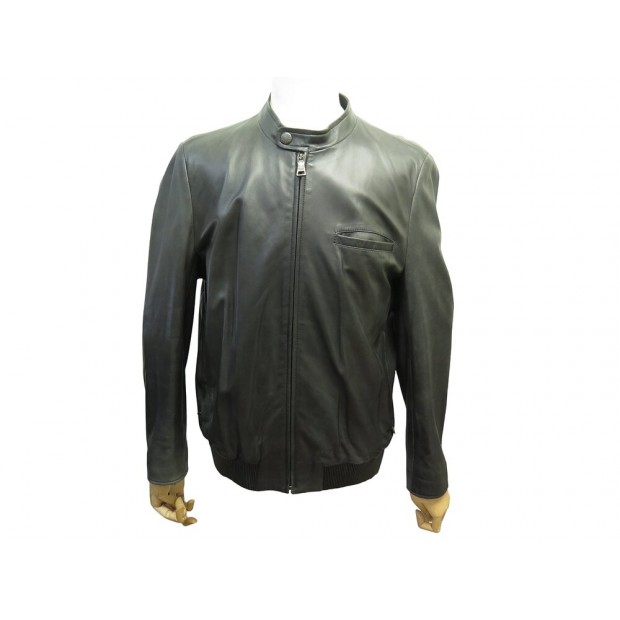 MANTEAU PRADA BLOUSON BIKER UPV794 EN CUIR NOIR 54 L BLACK LEATHER JACKET 6000€