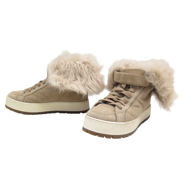 CHAUSSURES PRADA BASKETS MONTANTES FOURREES 37 + BOITE HIGH SNEAKERS FUR 1060€