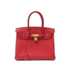 NEUF SAC A MAIN HERMES BIRKIN 30 CUIR TOGO ROUGE CASAQUE 2020 FULL SET HAND BAG