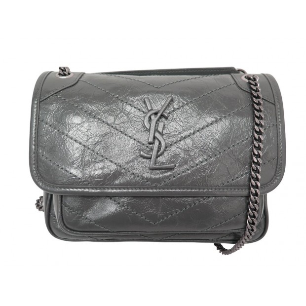 NEUF SAC A MAIN SAINT LAURENT NIKKI BABY 633160CUIR VINTAGE GREY HAND BAG 2450€