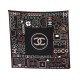 NEUF FOULARD CHANEL LOGO CC CAMELIA CARRE 90 EN SOIE NOIR ROSE SILK SCARF 530€