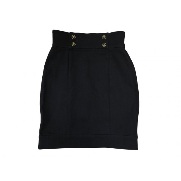 JUPE CHANEL EN DENIM NOIR AVEC DOUBLE BOUTONS LOGO CC 40 M BLACK SKIRT 2900€