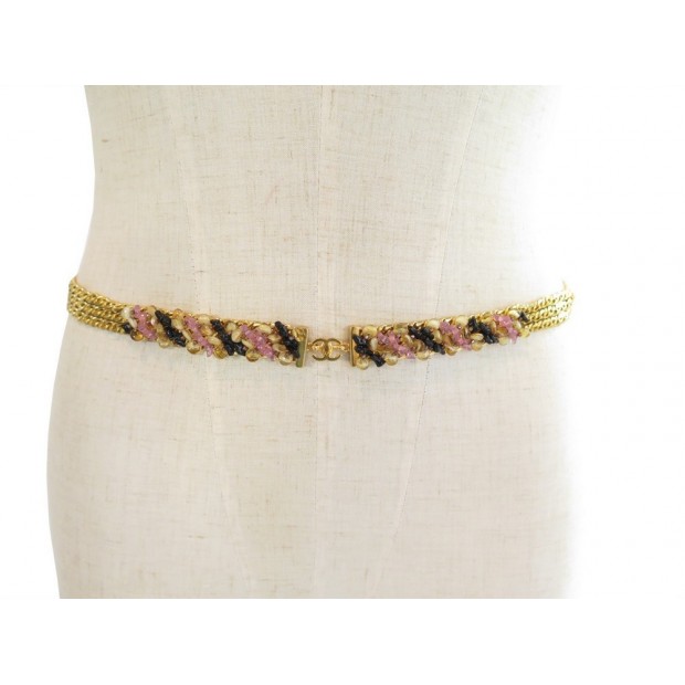 NEUF CEINTURE CHANEL CHAINE SERTIE DE PERLES LOGO CC T 75 METAL DORE BELT 790€