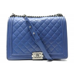 SAC A MAIN CHANEL GRAND BOY EN CUIR MATELASSE BLEU BANDOULIERE BLUE PURSE 7100€