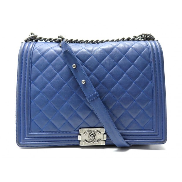 SAC A MAIN CHANEL GRAND BOY EN CUIR MATELASSE BLEU BANDOULIERE BLUE PURSE 7100€