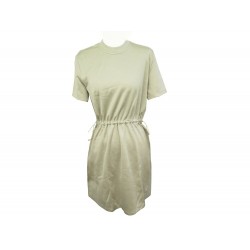 NEUF ROBE A COULISSES HERMES COL ROND 34 XS EN COTON & SOIE BEIGE NEW DRESS 840€