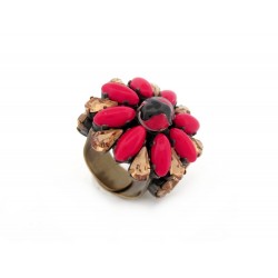 BAGUE ETRO FLEUR PIERRES CABOCHON ROUGE & CRISTAL EN LAITON T55 GOLDEN RING 320€