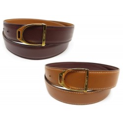 CEINTURE HERMES T 85 EN CUIR REVERSIBLE TOGO MARRON GOLD BOUCLE ETRIER BELT 645€