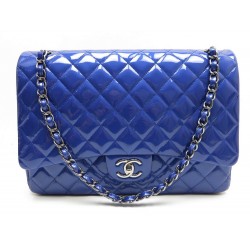 NEUF SAC A MAIN CHANEL TIMELESS 2.55 MAXI JUMBO BLEU ROYAL CUIR VERNI BAG 5420€