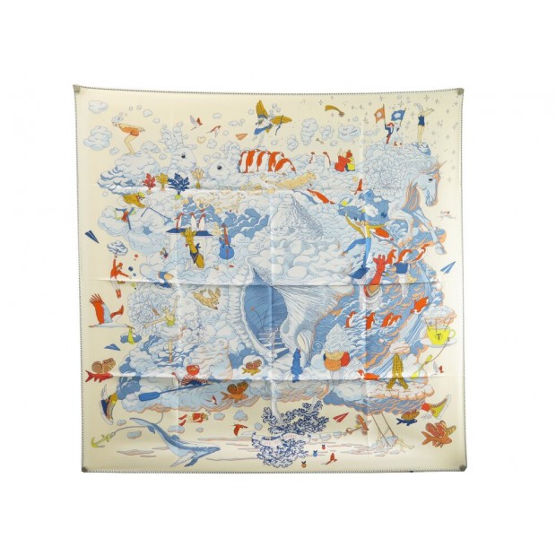 NEUF FOULARD HERMES SUR MON NUAGE H003900SV05 CARRE 90 EN SOIE ECRUE SCARF 530€