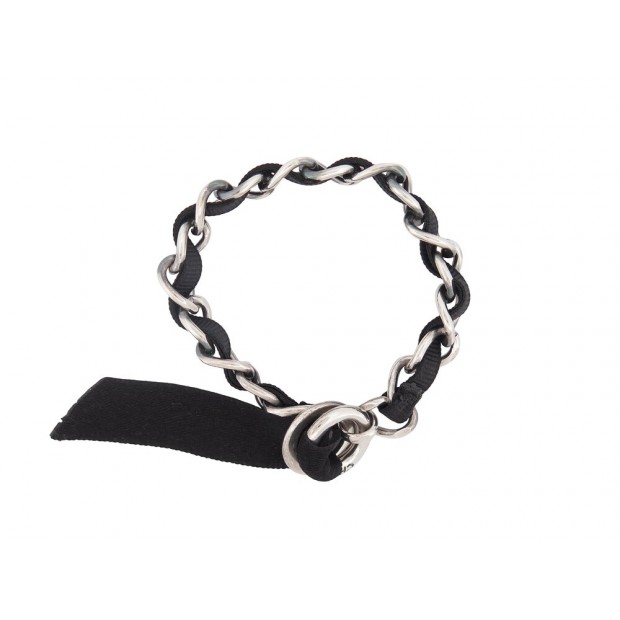 BRACELET CHANEL CHAINE ET RUBAN 20CM EN ARGENT MASSIF 925 33.4G SILVER BANGLE