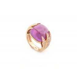 BAGUE EN OR ROSE 18K 14GR T52 CABOCHON AMETHYSTE SERTIE 46 DIAMANTS 0.75 CT RING