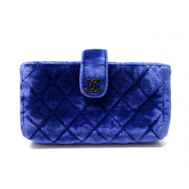 NEUF PORTEFEUILLE CHANEL O-MINI POCHETTE PORTE MONNAIE VELOURS BLEU WALLET 770€