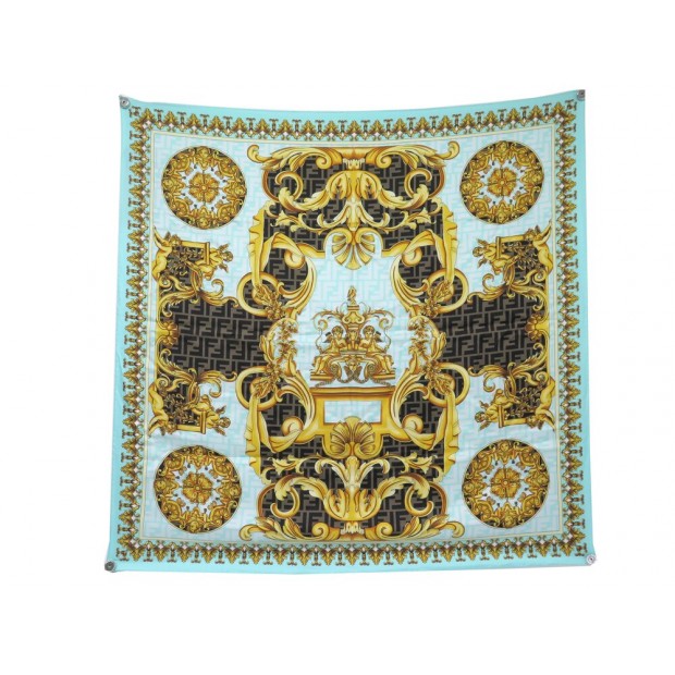 NEUF FOULARD FENDI X VERSACE FENDACE 1A03948 CARRE 90 CM EN SOIE SILK NEW SCARF