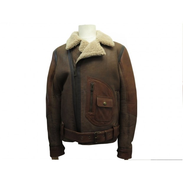 NEUF BLOUSON BELSTAFF BOMBARDIER DANESCROFT SH L 52 CUIR SHEARLING COAT 2800€