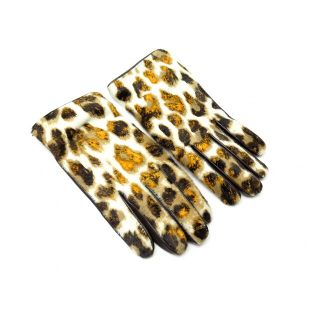 NEUF GANTS BOTTEGA VENETA IMPRIME LEOPARD T 8.5 CUIR POULAIN LEATHER GLOVES 700€