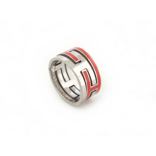 BAGUE HERMES MOVE H LAQUE ET ARGENT MASSIF 925 TAILLE 57 SILVER LACQUER RING