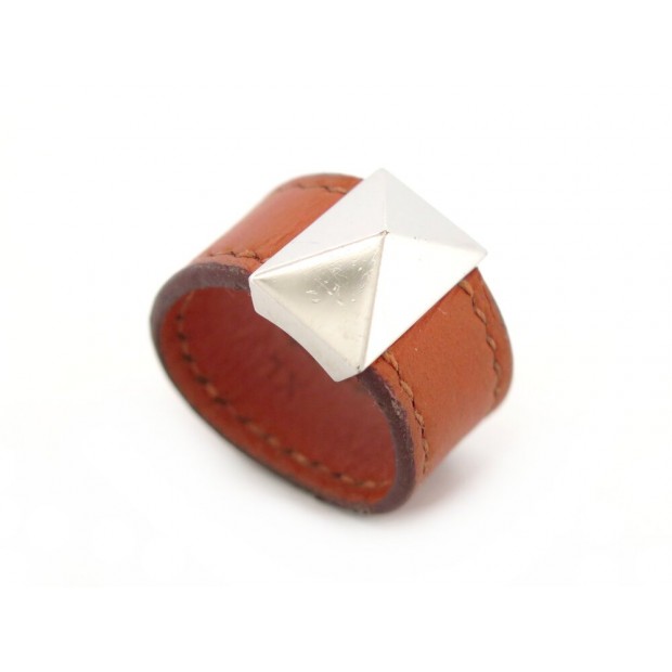 BAGUE HERMES MEDOR EN CUIR ET ACIER PALLADIE TAILLE 51 LEATHER STEEL RING