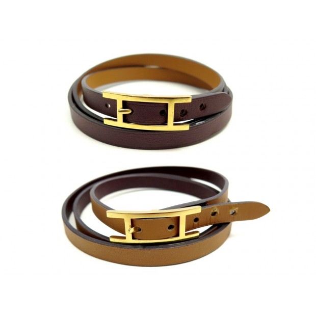 BRACELET HERMES HAPI 3 TRIPLE TOUR TAILLE 2 18-21CM EN CUIR SWIFT BANGLE 390€