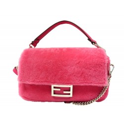 NEUF SAC A MAIN FENDI BAGUETTE 8BR600 EN PEAU LAINEE ROSE SHEARLING BAG 4050€