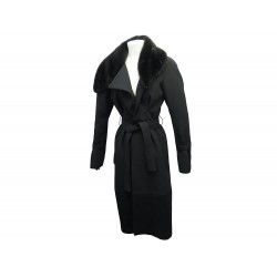 MANTEAU THIERRY MUGLER COL FOURRURE DE VISON S 36 LAINE VIERGE NOIRE COAT 2500€