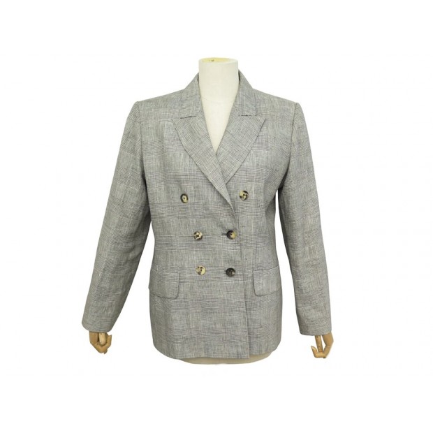 VINTAGE VESTE SAINT LAURENT BLAZER PRINCE DE GALLES M 40 LIN GRIS JACKET 2500€