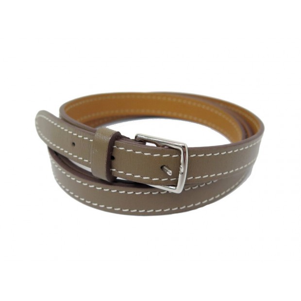 NEUF BRACELET HERMES ETRIVIERE TRIPLE TOUR EN CUIR TAUPE 17-20 CM BANGLE 480€