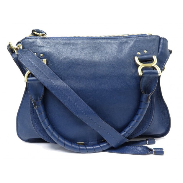 NEUF SAC A MAIN CHLOE MARCIE MM EN CUIR BLEU BANDOULIERE HAND BAG PURSE 2050€