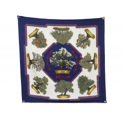 VINTAGE NEUF FOULARD HERMES BONSAI CARRE 90 EN SOIE BLEUE BLUE SILK SCARF 530€