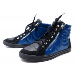 CHAUSSURES CHANEL G29918 38.5 BASKETS EN CUIR NOIR ET BLEU SHOES SNEAKERS 1300€