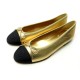 NEUF CHAUSSURES CHANEL BALLERINES LOGO CC G02819 37.5 CUIR DORE GOLD SHOES 960€