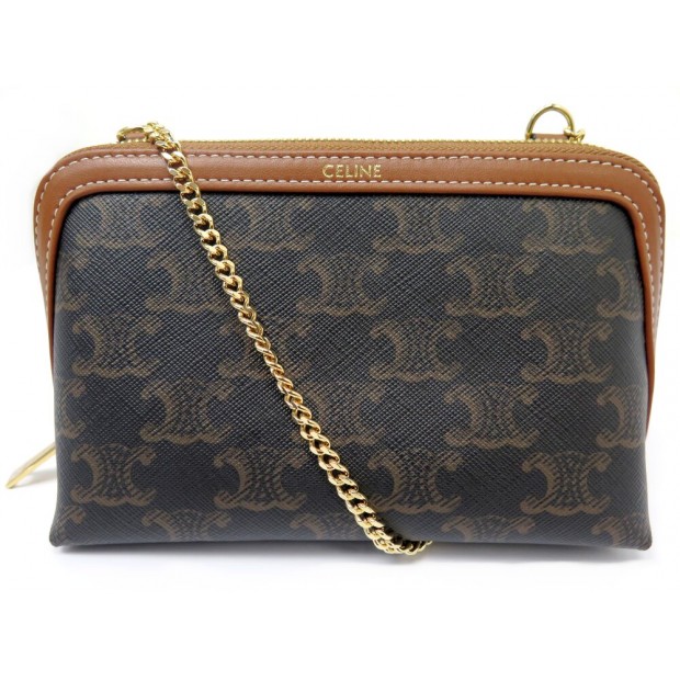 NEUF SAC POCHETTE CELINE 10E382 EN TOILE TRIOMPHE & CUIR BANDOULIERE CLUTCH 770€