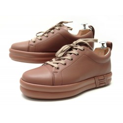 NEUF CHAUSSURES HERMES BASKETS HAPPY H2322109Z 40 CUIR MARRON + BOITE SHOES 780€