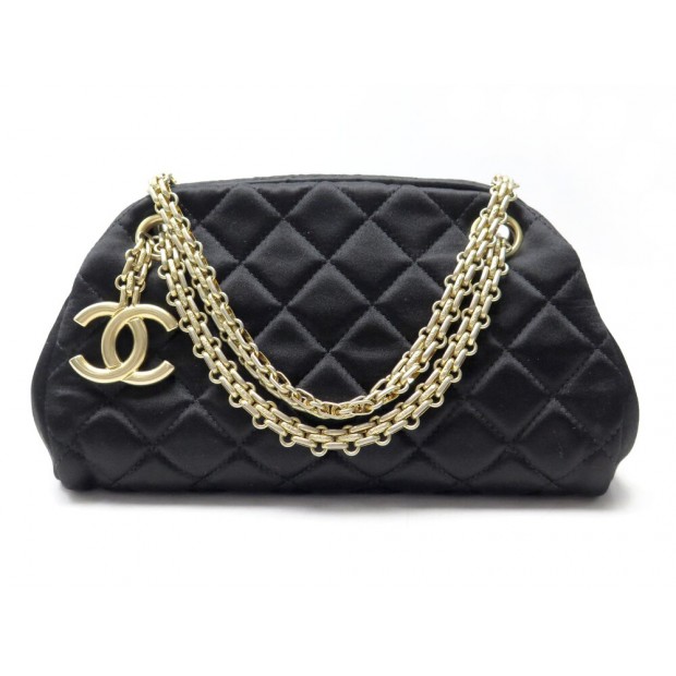 NEUF SAC A MAIN CHANEL MADEMOISELLE MINI EN SATIN NOIR BOWLING BAG PURSE 5900€