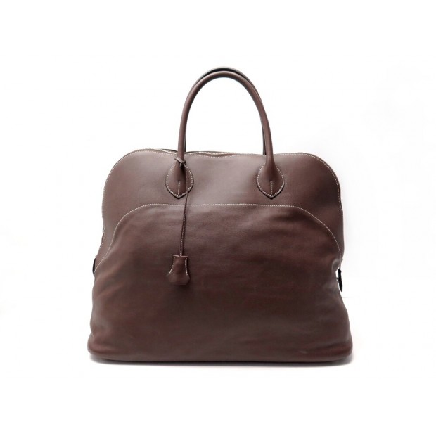 SAC A MAIN HERMES BOLIDE 45 EN CUIR SWIFT MARRON SURPIQURE BLANCHE 2015 HAND BAG