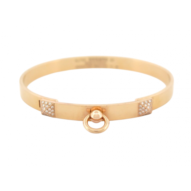 BRACELET HERMES COLLIER DE CHIEN MEDOR PM EN OR ROSE 18K 25GR 48 DIAMANTS 0.24€