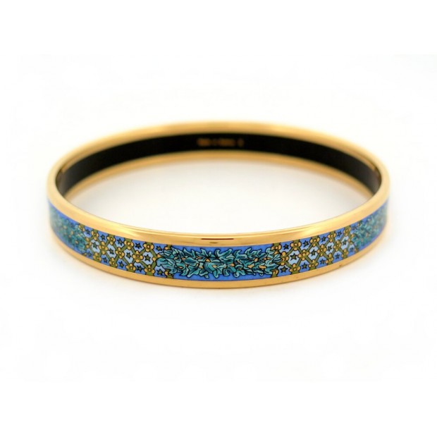 NEUF BRACELET HERMES EN EMAIL FIN M 68MM PLAQUE OR MOTIF FLORAL NEW ENAMEL 470€